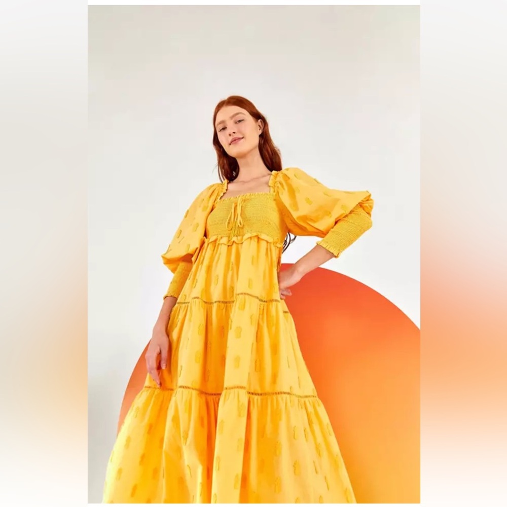 Farm Rio Yellow 3D Pineapple Midi Dress